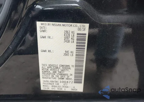 2019 Nissan Altima 2.5 S from USA, damaged, VIN 1N4BL4BV3KC100472